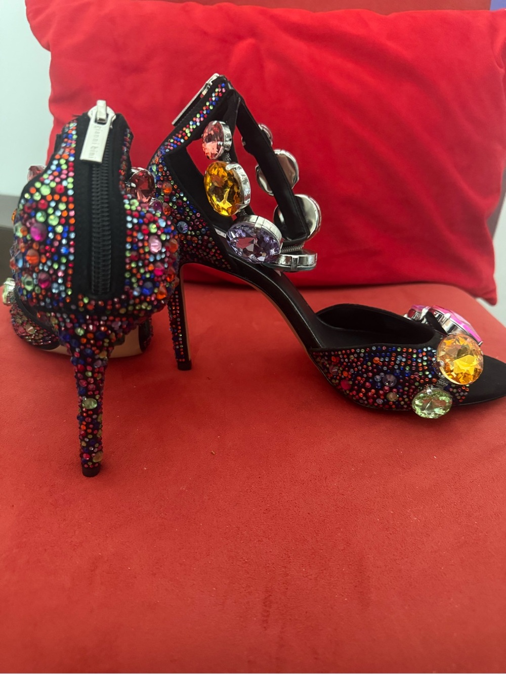 Gianni Bini Oaklynn Suede Rainbow Rhinestone Embellished Jewel Ornament Ankle Cu - Picture 3 of 7